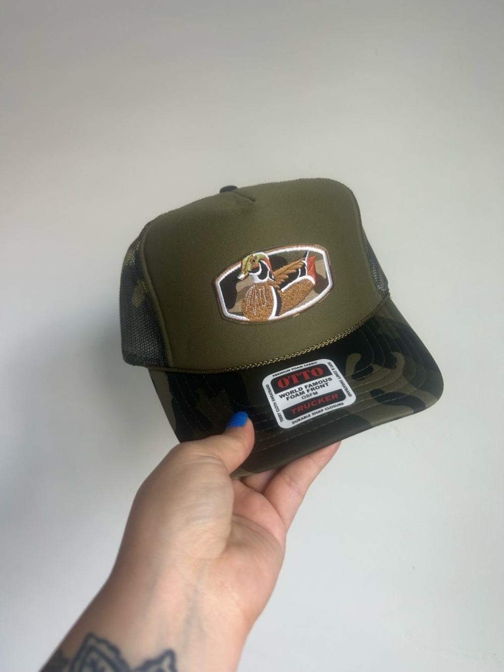 Olive Green Trucker Cap with Duck Patch